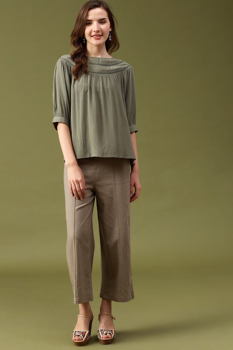 Gipsy Olive Solid Crepe Top