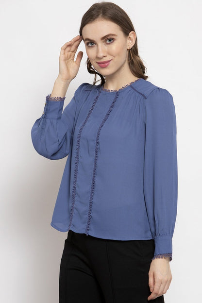 Gipsy Steel Blue Solid Crepe Top