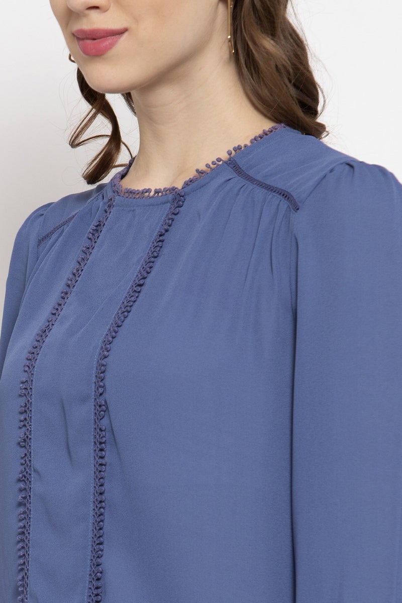 Gipsy Steel Blue Solid Crepe Top