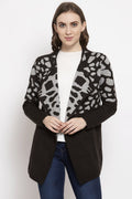 Gipsy Grey Printed Knitted Acrylic Cape/Sweater