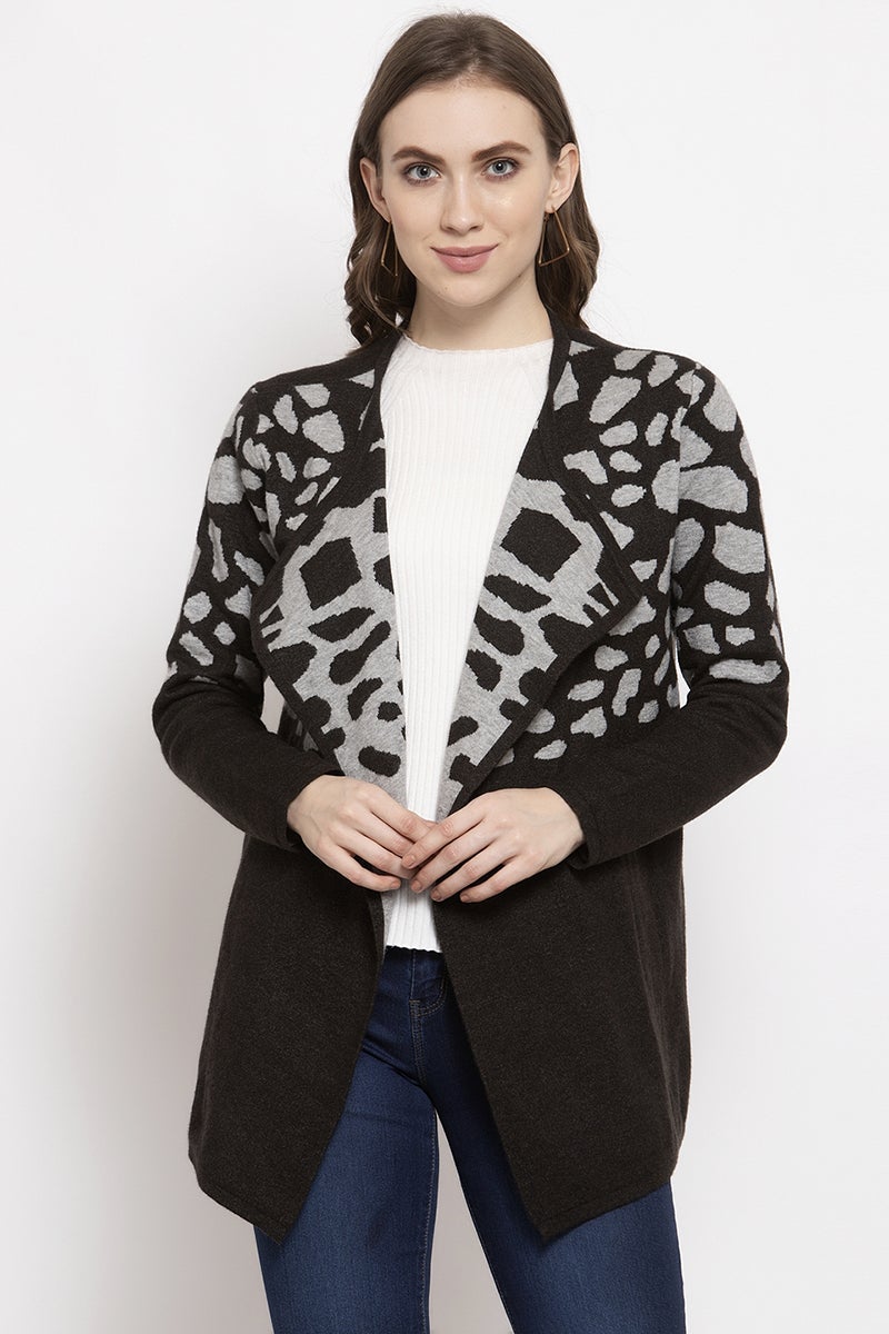 Gipsy Grey Printed Knitted Acrylic Cape/Sweater