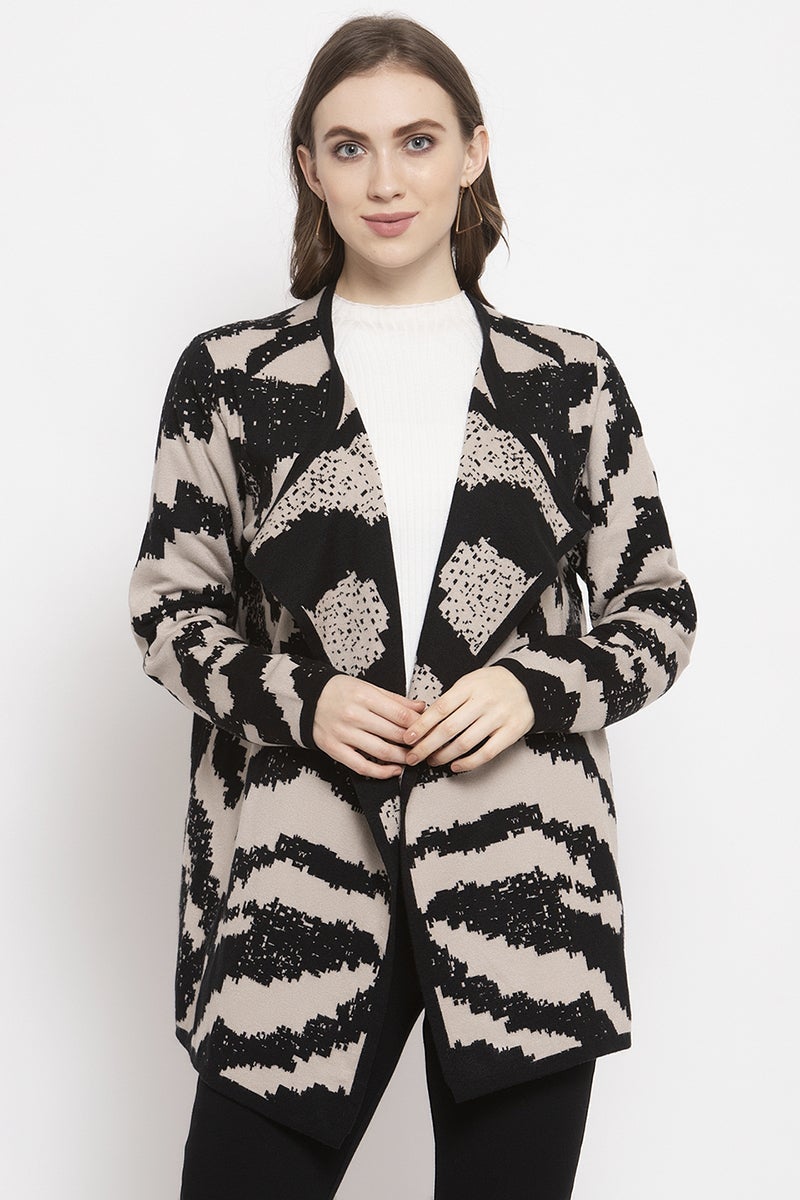 Gipsy Khaki Printed Knitted Acrylic Cape/Sweater