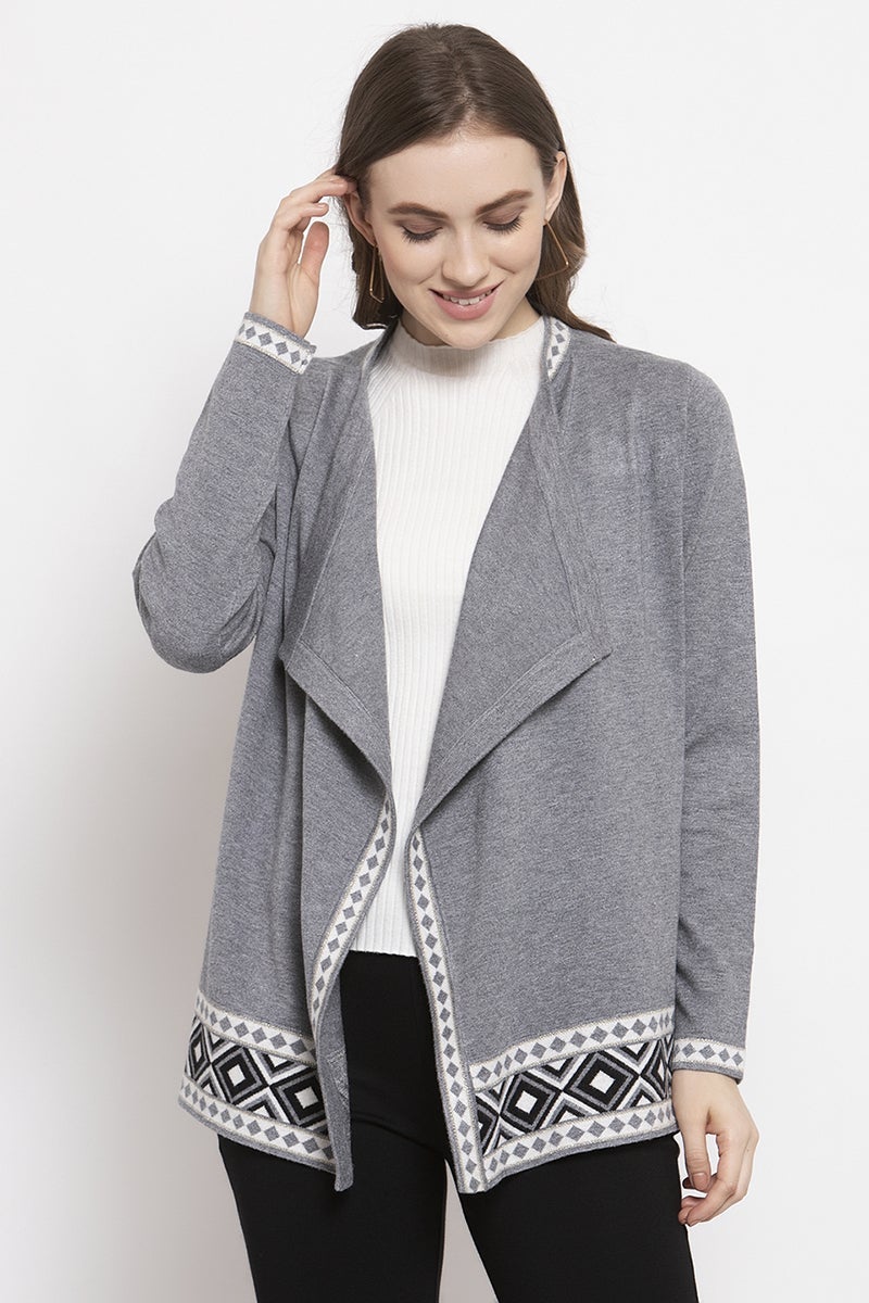 Gipsy Grey Printed Knitted Acrylic Cape/Sweater