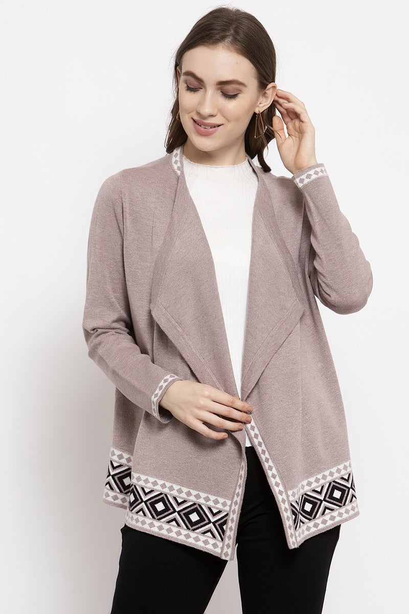 Gipsy Pink Printed Knitted Acrylic Cape/Sweater