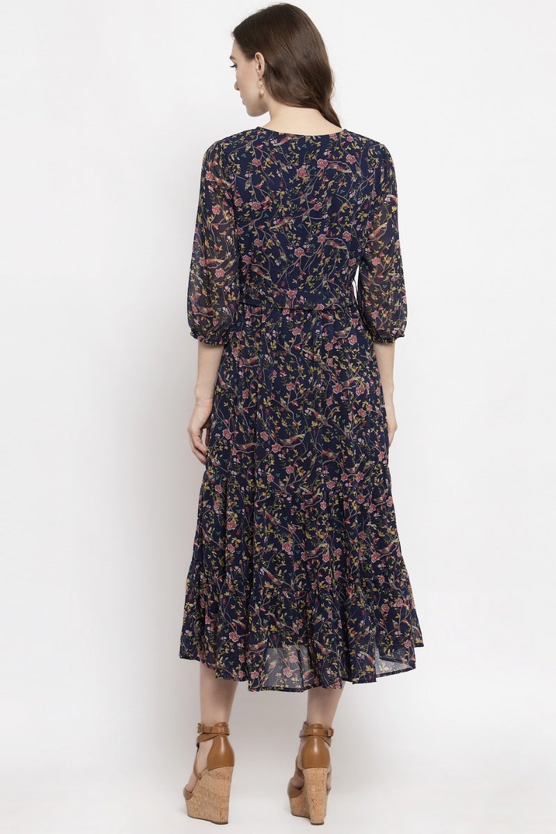 Gipsy Navy Blue Floral Georgette Dress