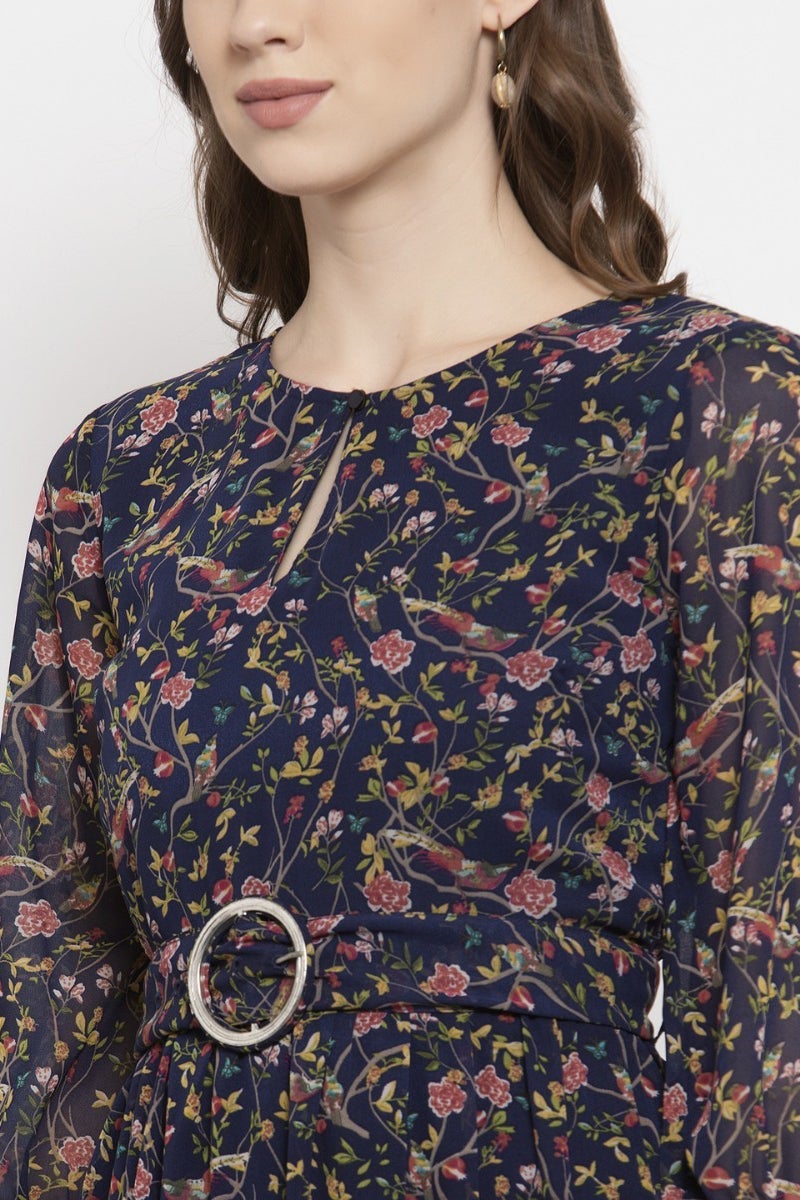 Gipsy Navy Blue Floral Georgette Dress