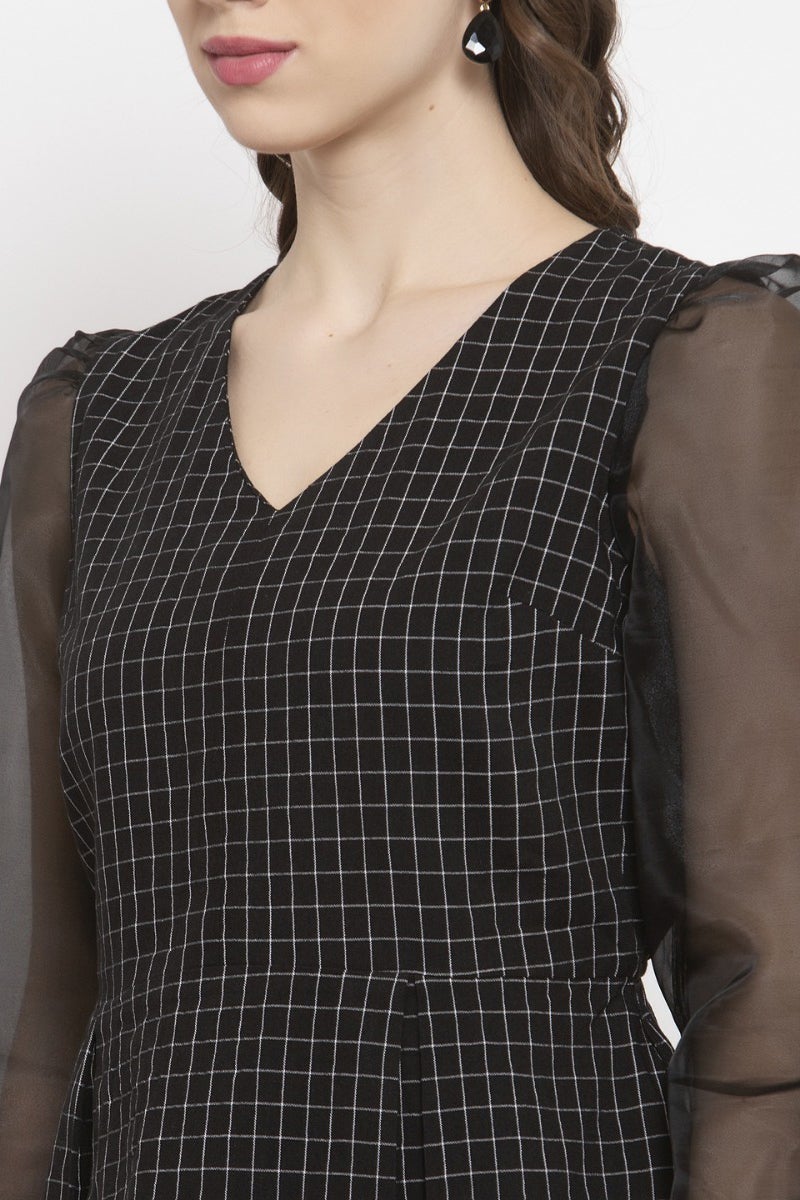 Gipsy Black Checked Cotton Net Top