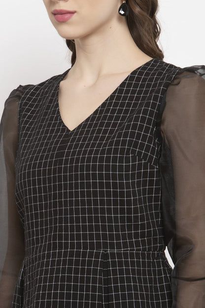 Gipsy Black Checked Cotton Net Top