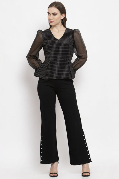 Gipsy Black Checked Cotton Net Top