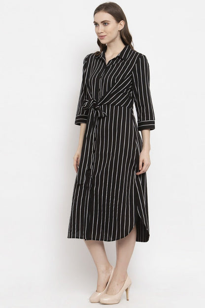 Gipsy Black Vertical Striped Cotton Dress