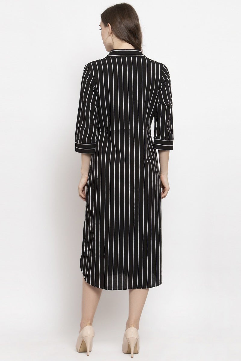 Gipsy Black Vertical Striped Cotton Dress