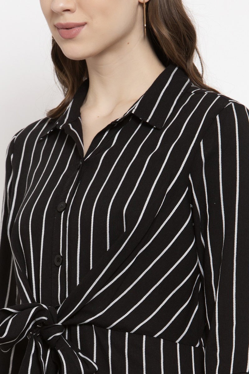Gipsy Black Vertical Striped Cotton Dress