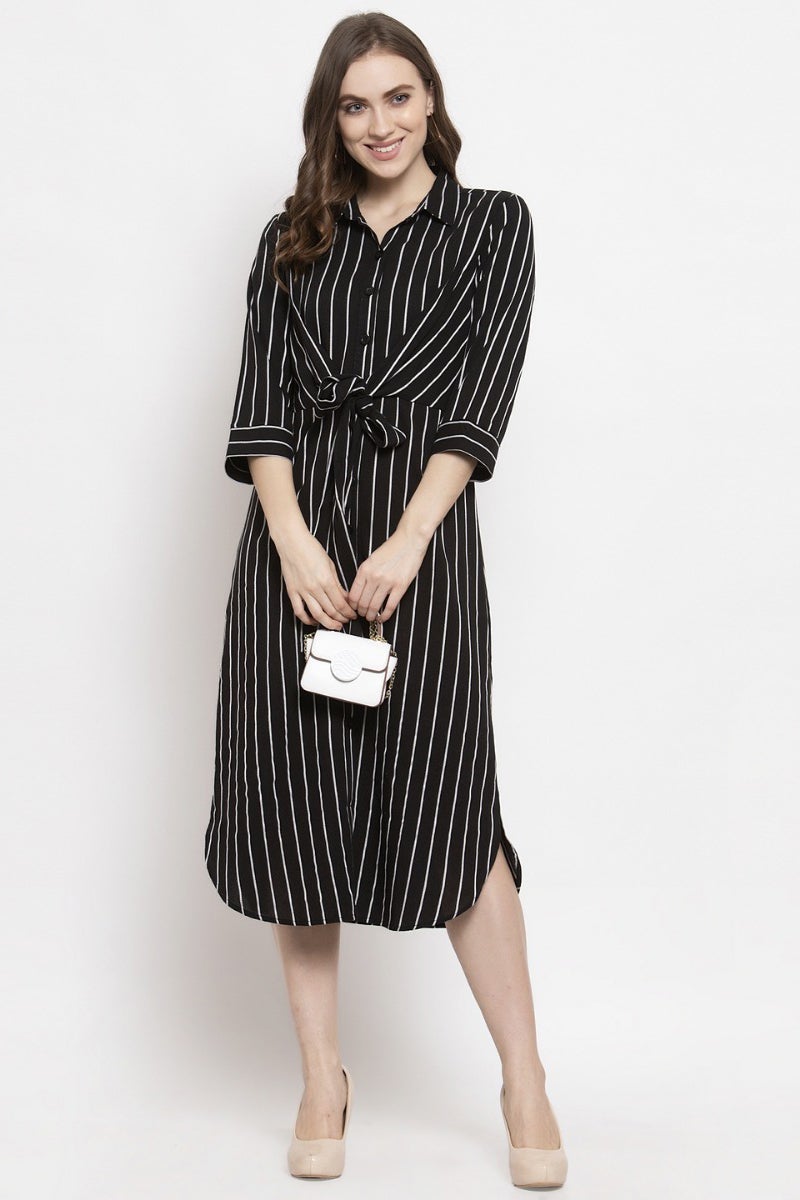 Gipsy Black Vertical Striped Cotton Dress
