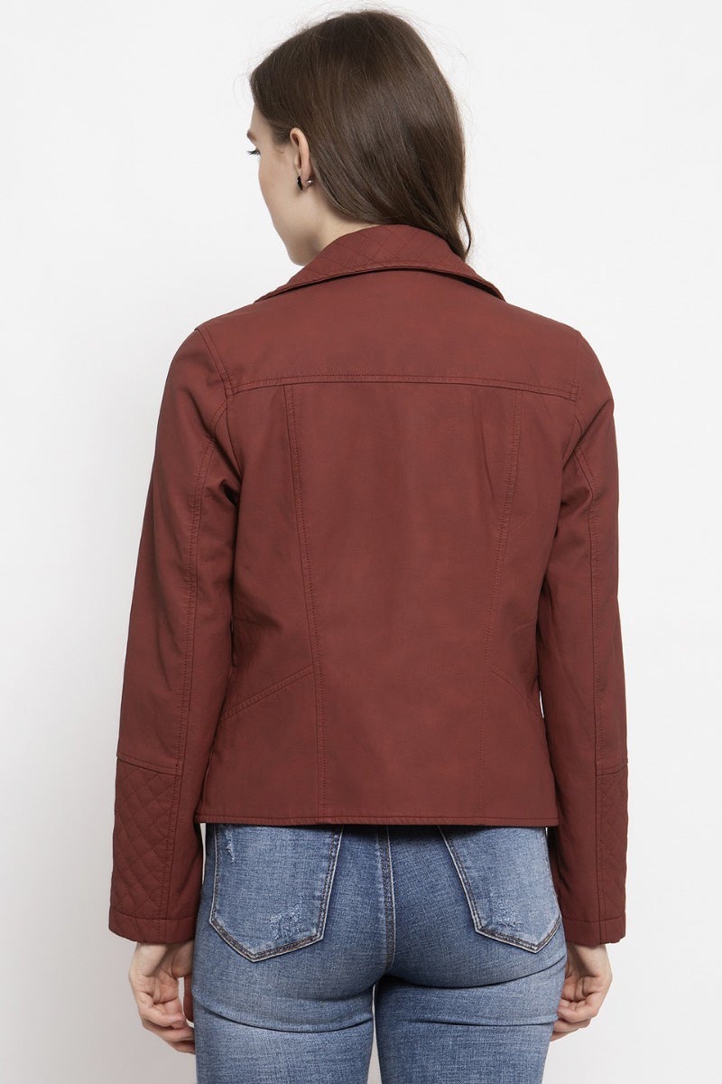 Gipsy Burnt Red Solid Polyester Jacket