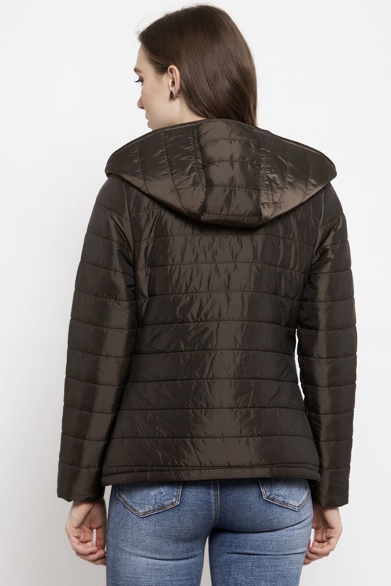 Gipsy Forest Green Solid Polyester/Faux Fur Jacket