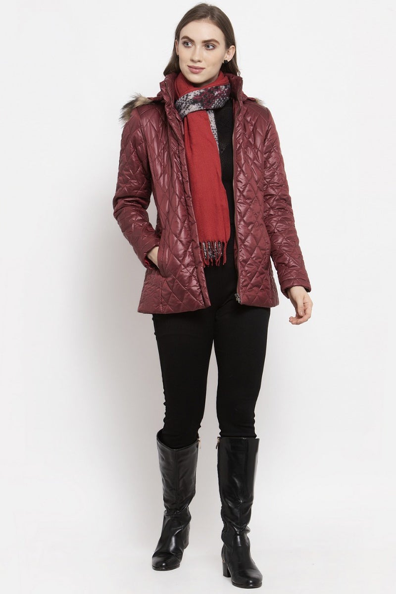 Gipsy Burnt Orange Solid Polyester/Faux Fur Jacket