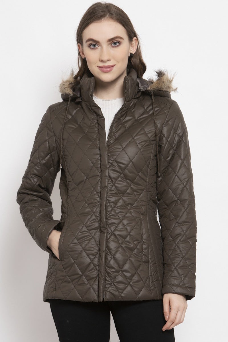 Gipsy Olive Solid Polyester/Faux Fur Jacket
