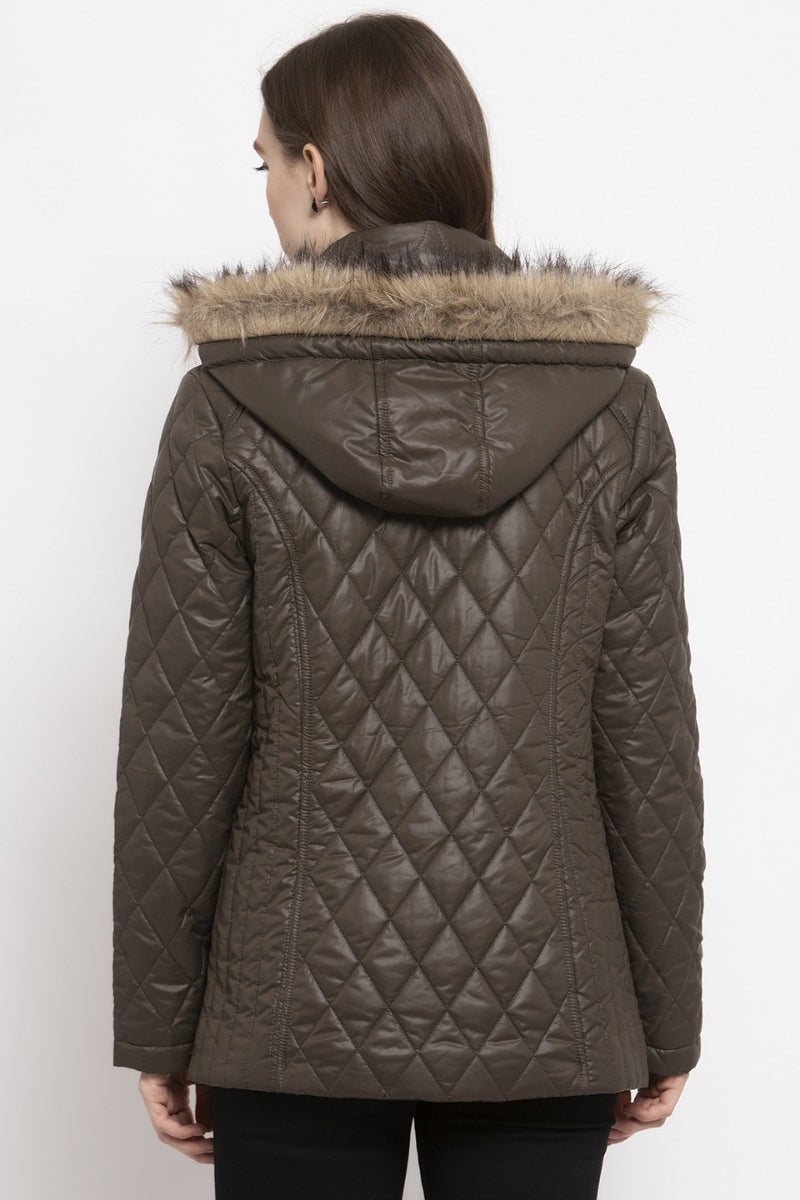 Gipsy Olive Solid Polyester/Faux Fur Jacket