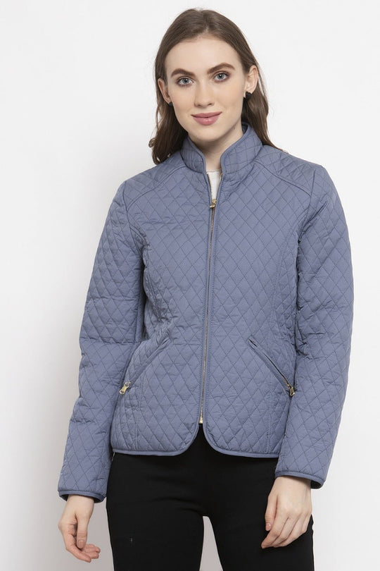 Gipsy Steel Blue Self Designed Polyester Jacket