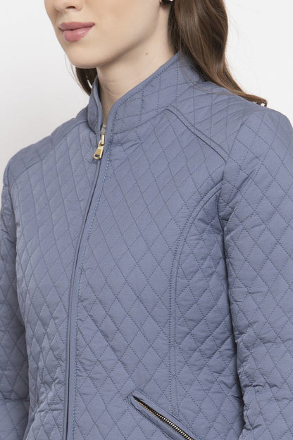 Gipsy Steel Blue Self Designed Polyester Jacket