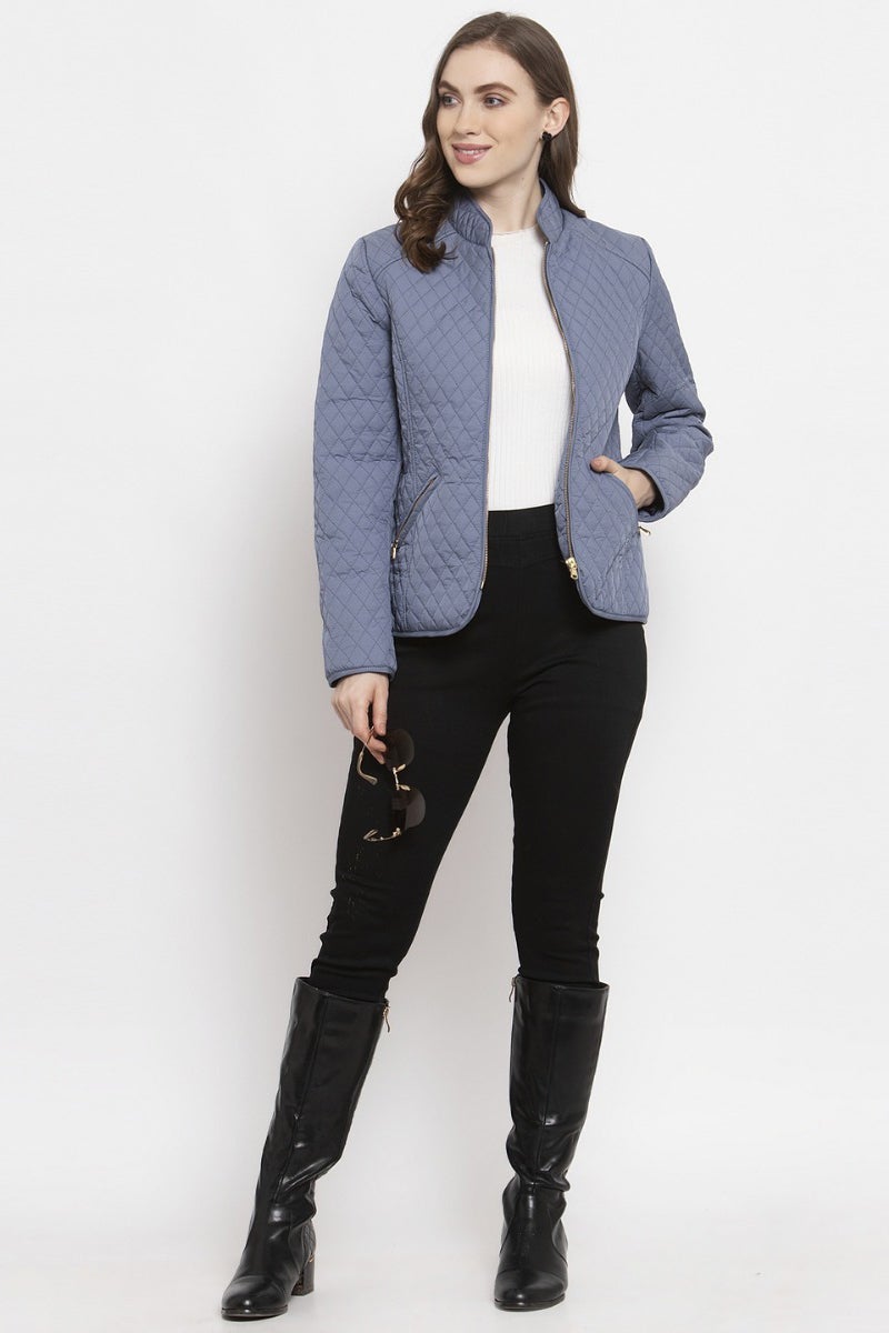 Gipsy Steel Blue Self Designed Polyester Jacket
