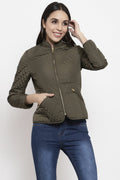 Gipsy Olive Solid Pattern Polyester Jacket
