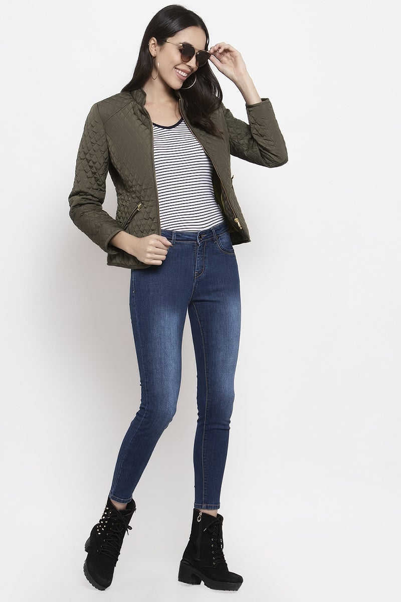 Gipsy Olive Solid Pattern Polyester Jacket