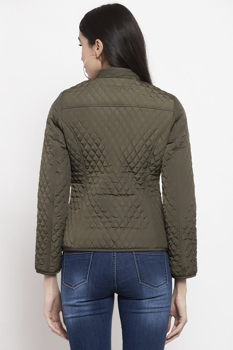 Gipsy Olive Solid Pattern Polyester Jacket