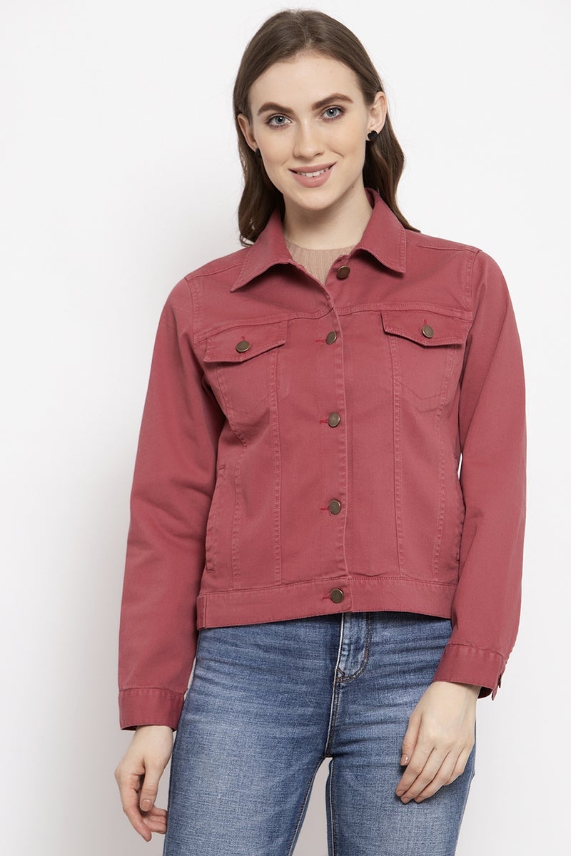 Gipsy Brick Red Solid Cotton Jacket