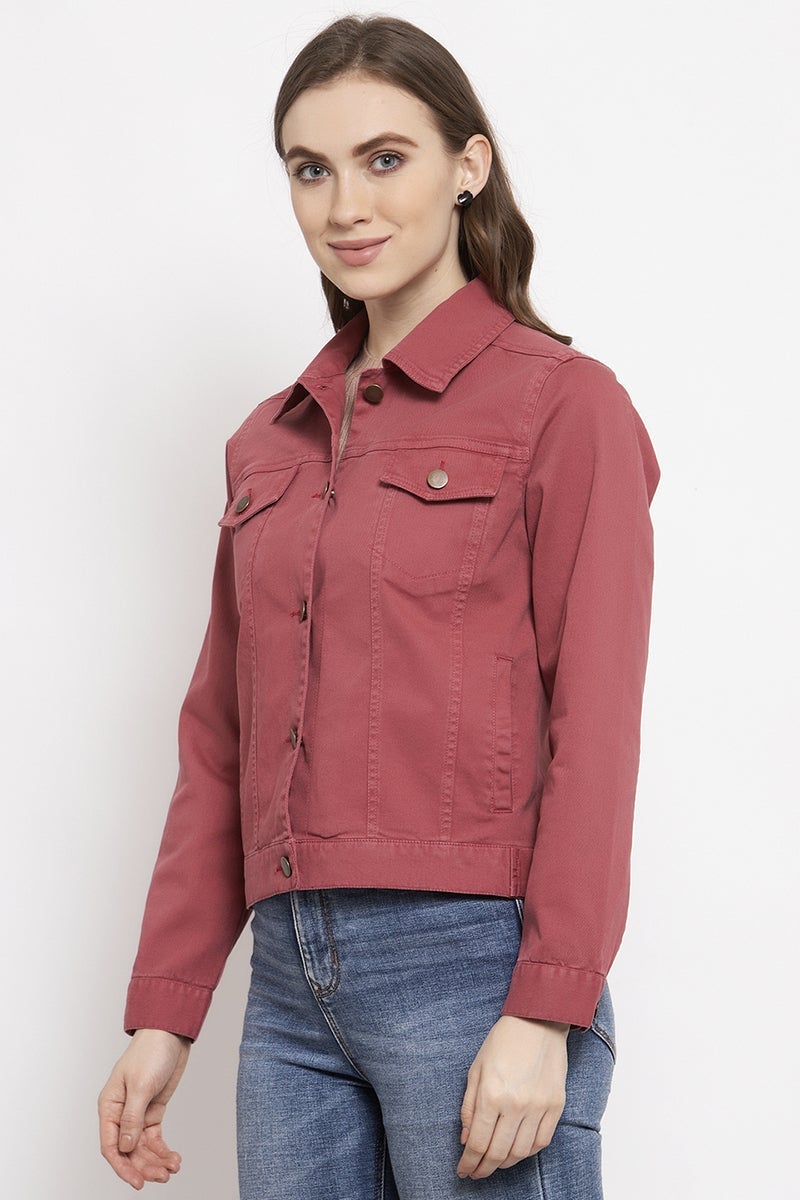 Gipsy Brick Red Solid Cotton Jacket