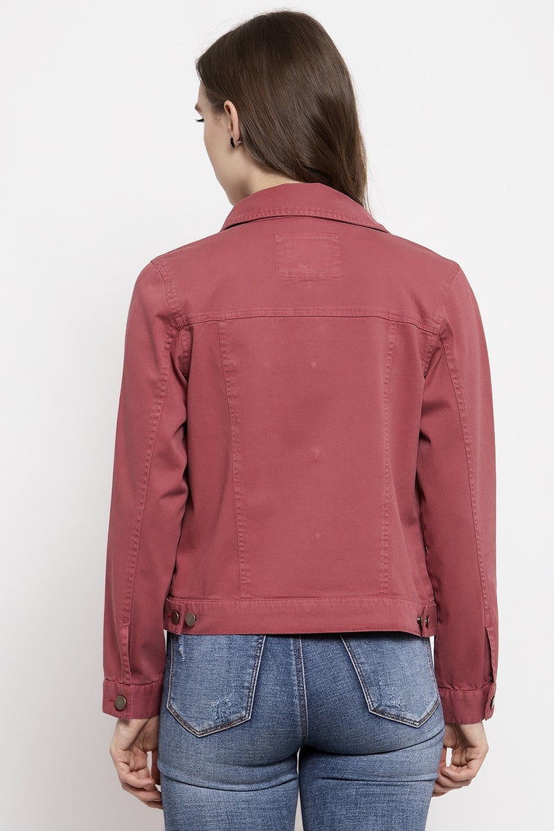 Gipsy Brick Red Solid Cotton Jacket