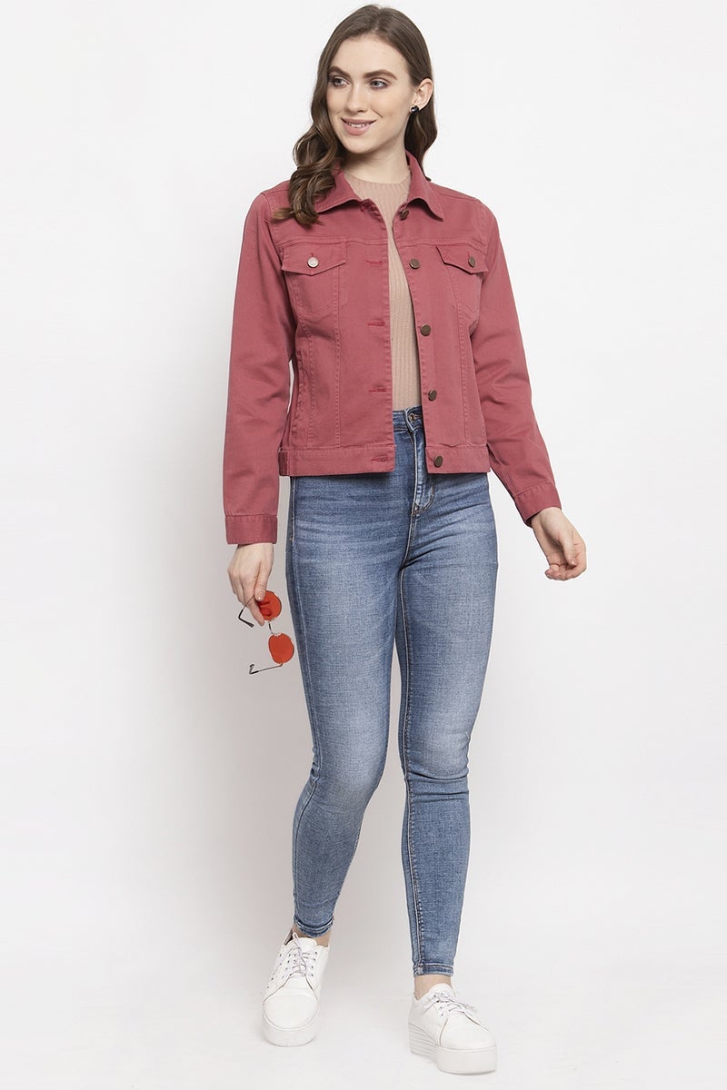 Gipsy Brick Red Solid Cotton Jacket