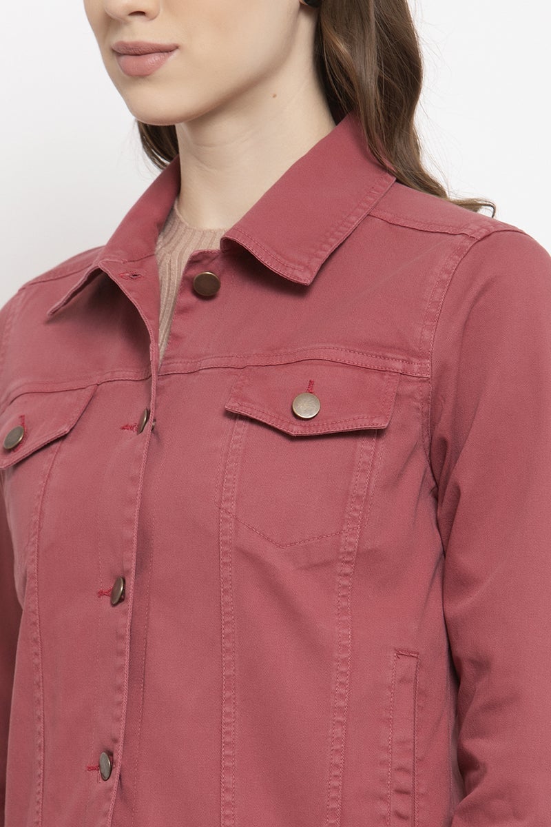 Gipsy Brick Red Solid Cotton Jacket