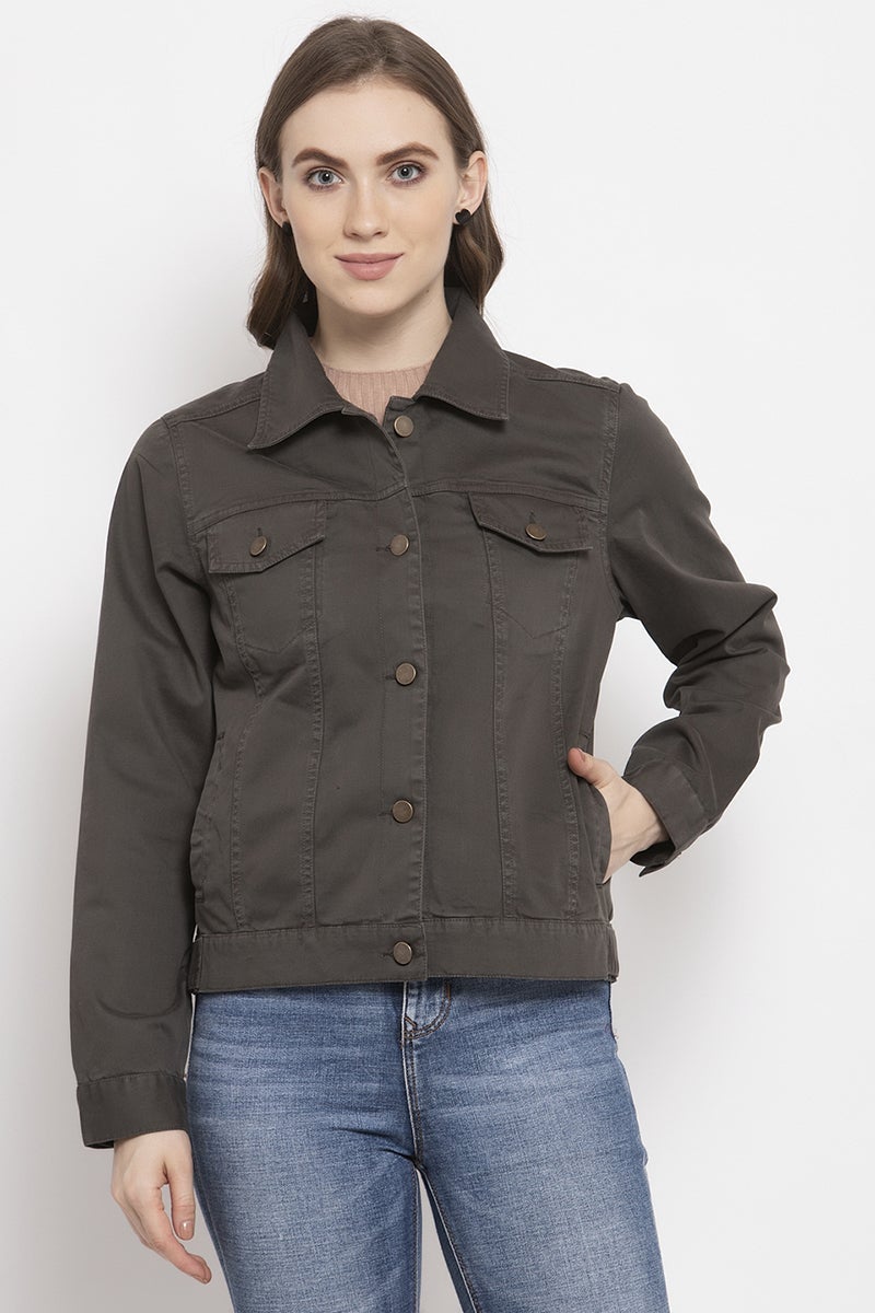 Gipsy Olive Solid Cotton Jacket