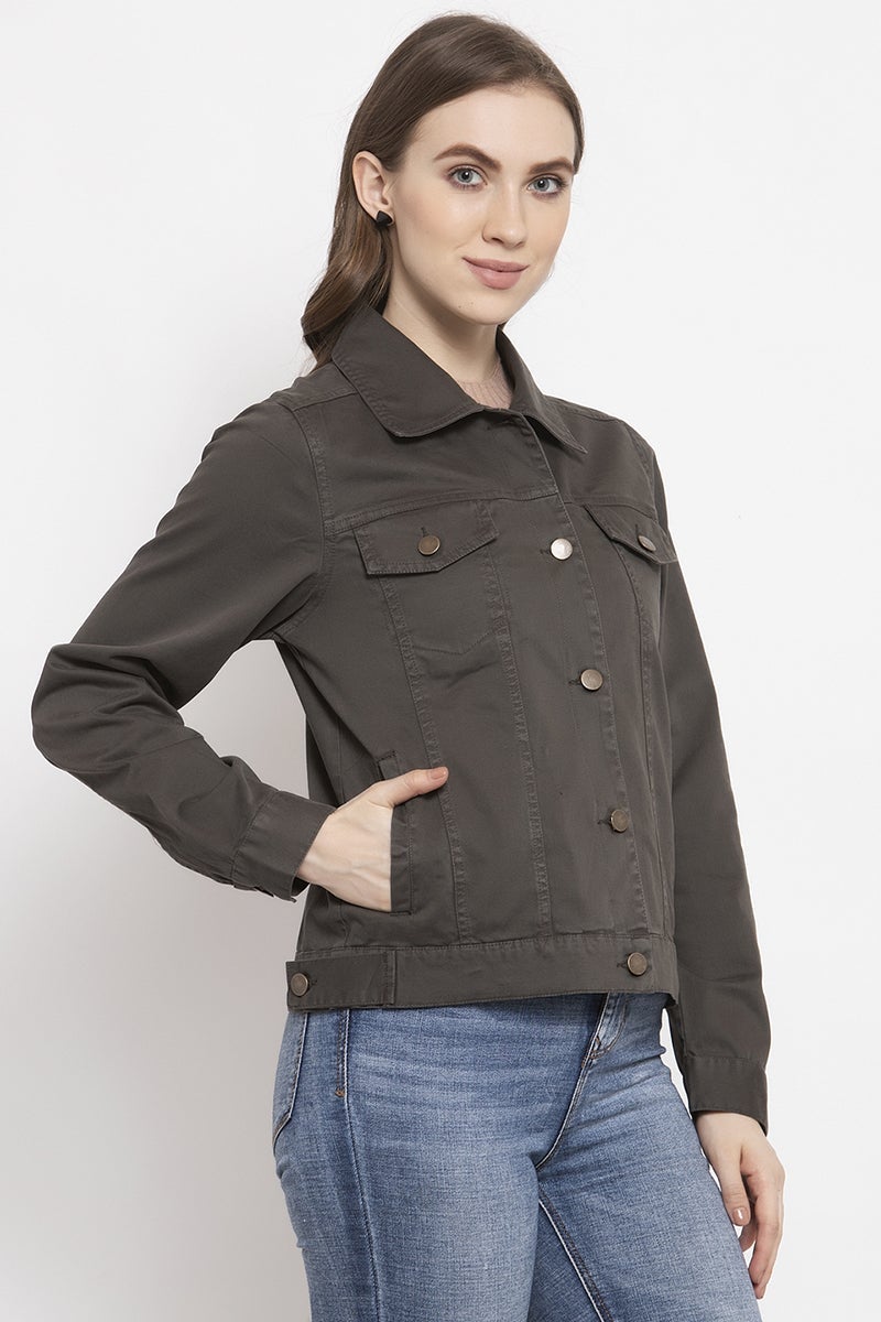 Gipsy Olive Solid Cotton Jacket