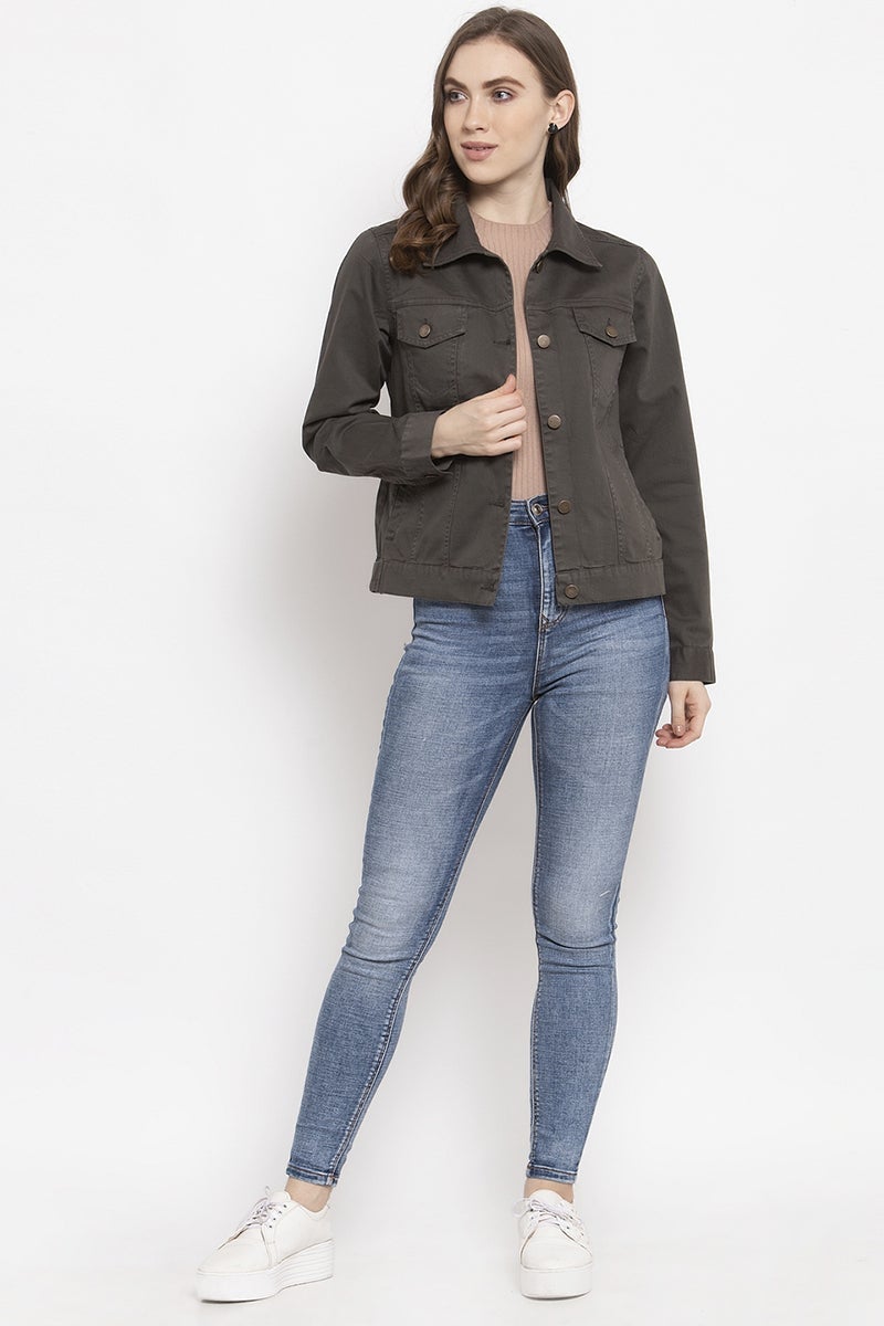 Gipsy Olive Solid Cotton Jacket