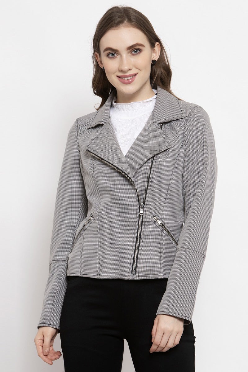 Gipsy Black & White Checked Polyester Jacket