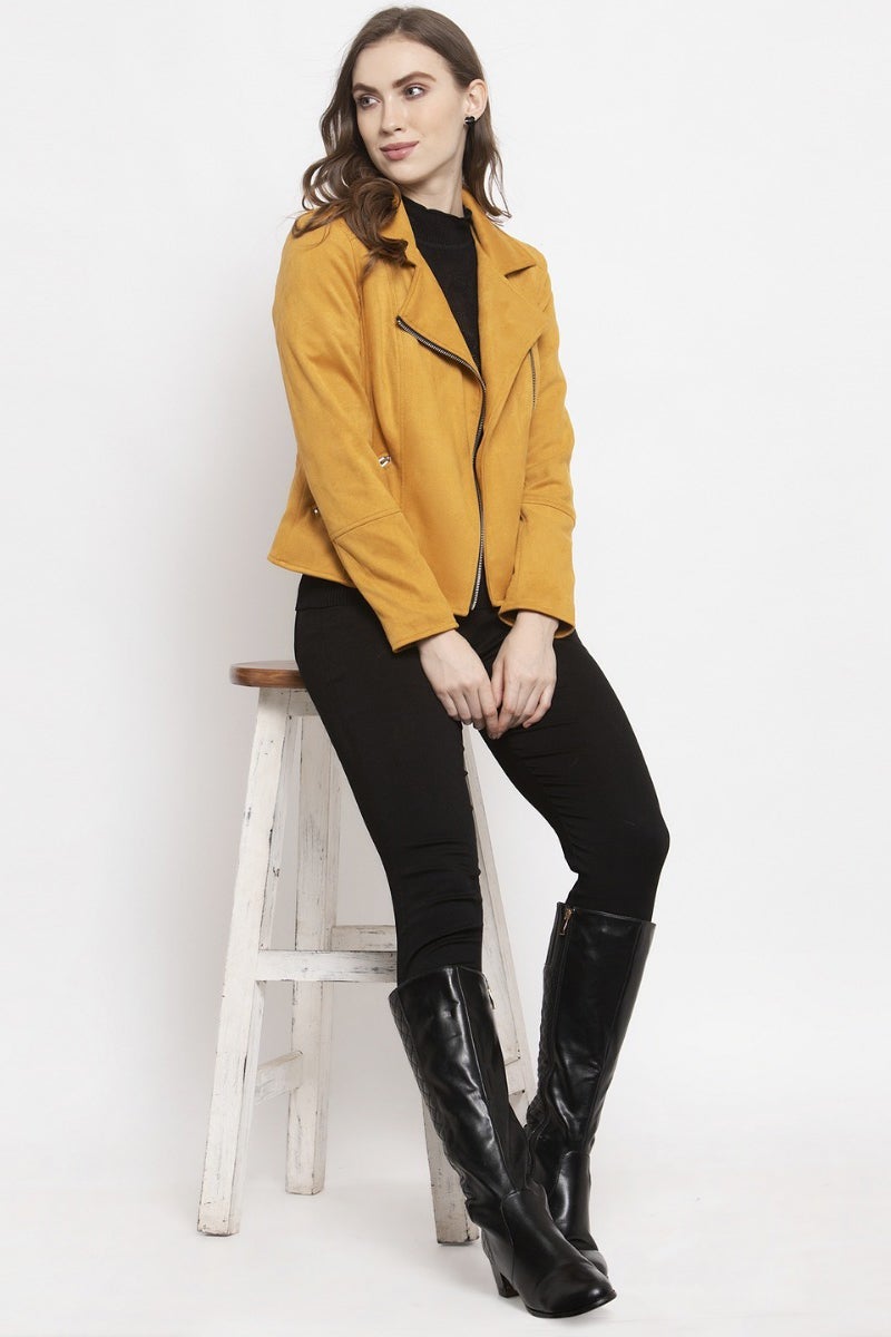 Gipsy Mustard Solid Polyester Jacket