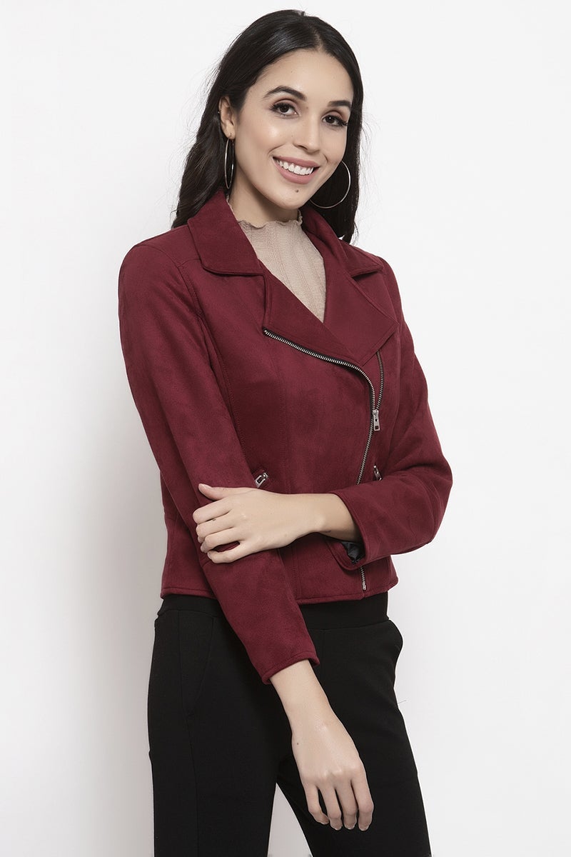 Gipsy Maroon Solid Polyester Jacket