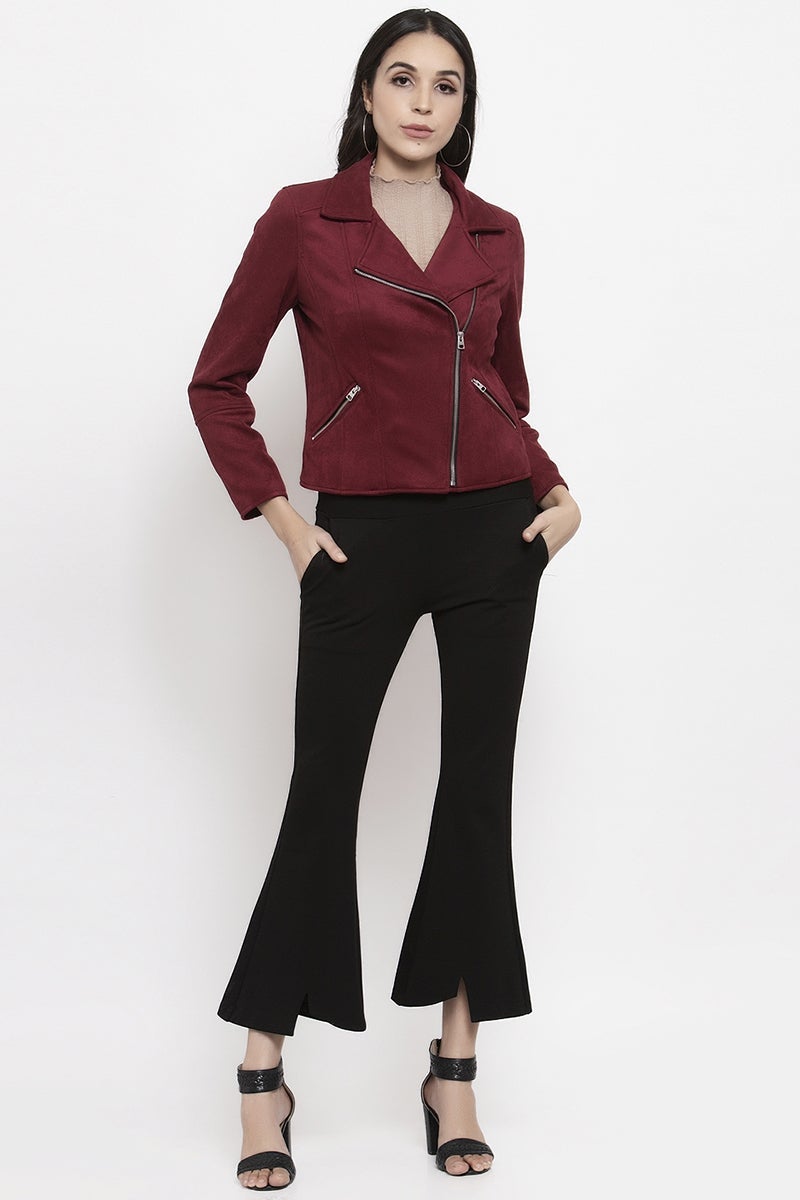 Gipsy Maroon Solid Polyester Jacket