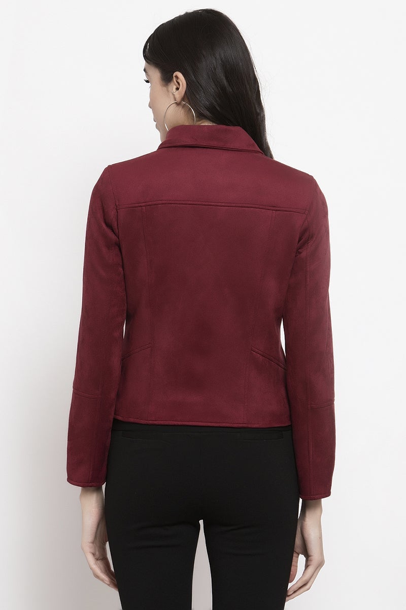 Gipsy Maroon Solid Polyester Jacket