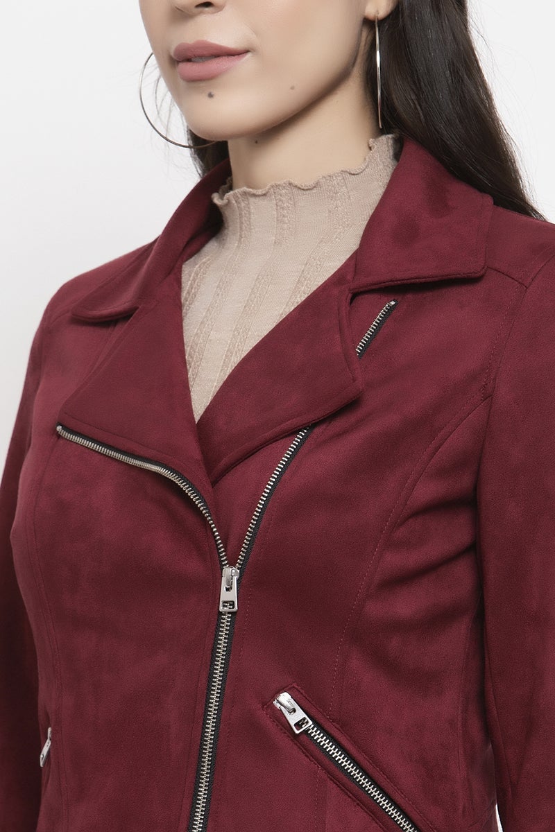 Gipsy Maroon Solid Polyester Jacket