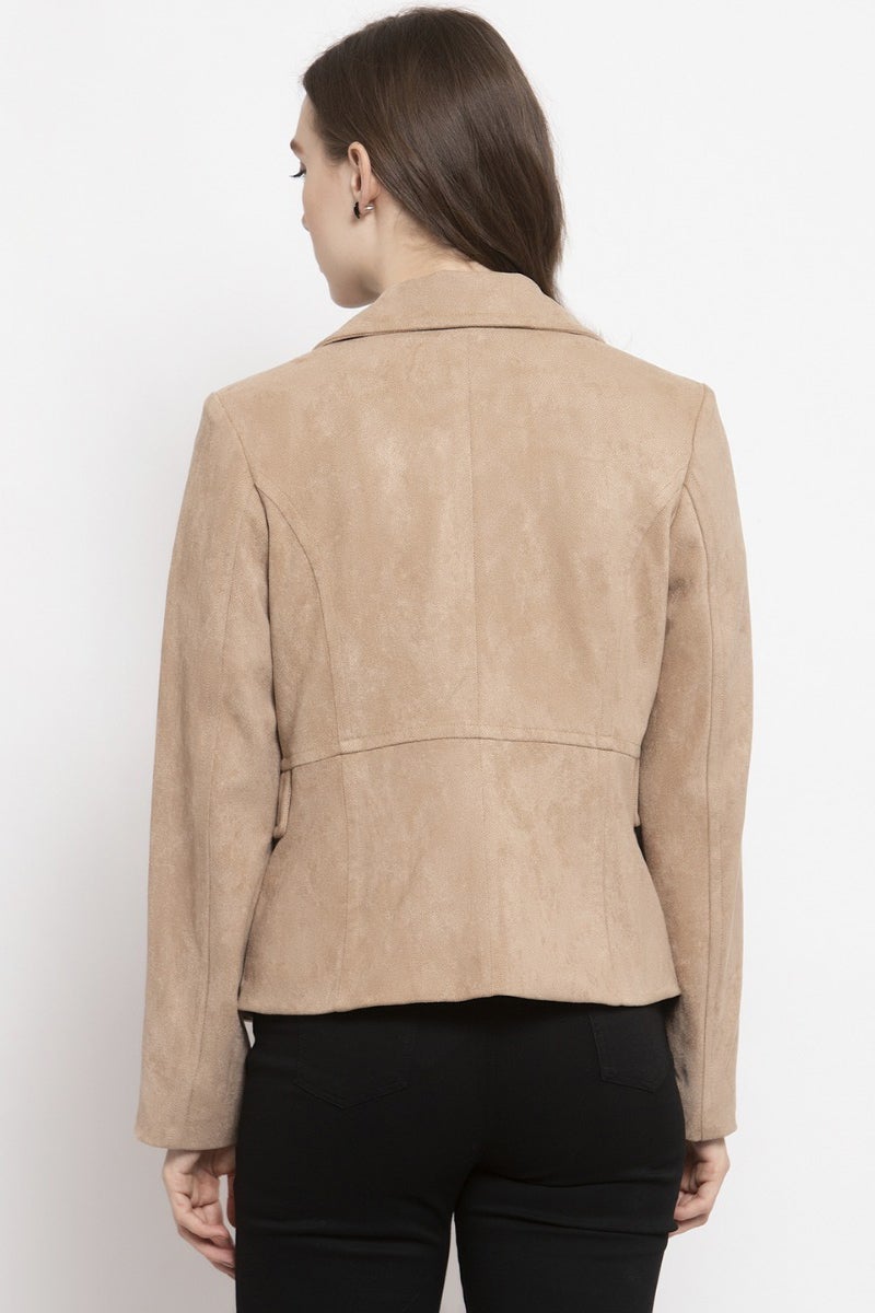 Gipsy Beige Solid Polyester Jacket