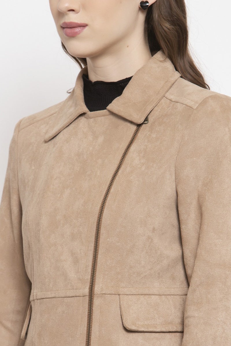 Gipsy Beige Solid Polyester Jacket