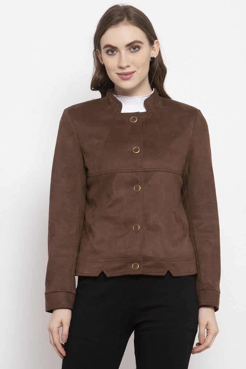 Gipsy Coffee Brown Solid Polyester Jacket