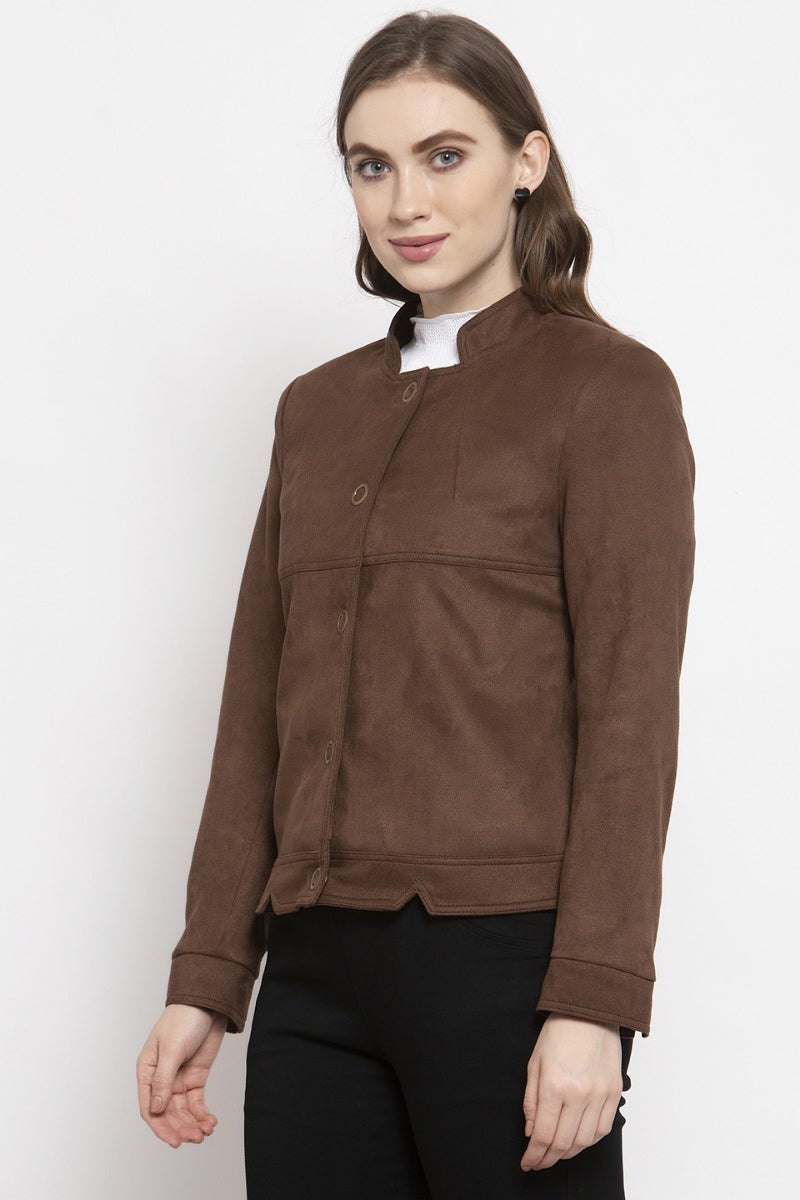 Gipsy Coffee Brown Solid Polyester Jacket
