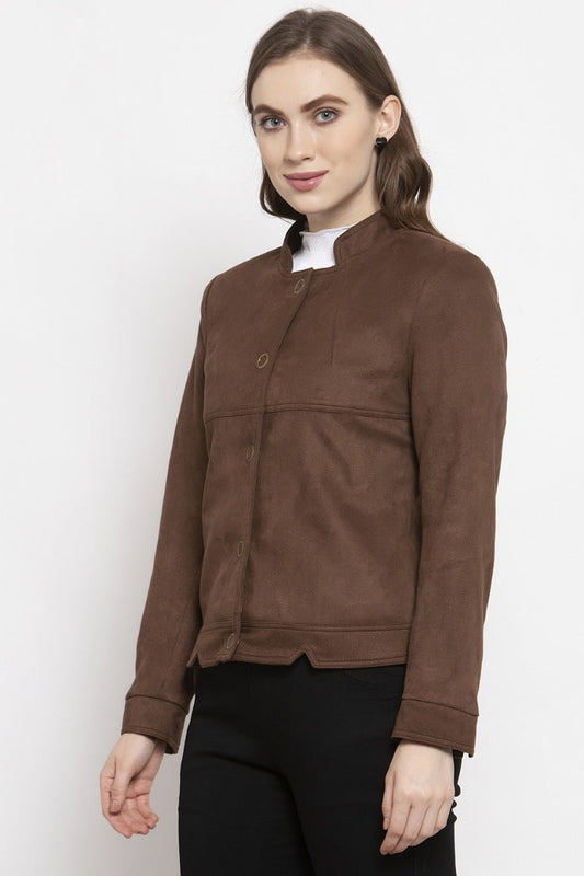 Gipsy Coffee Brown Solid Polyester Jacket