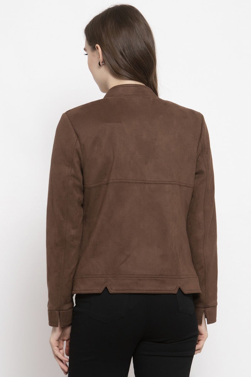 Gipsy Coffee Brown Solid Polyester Jacket