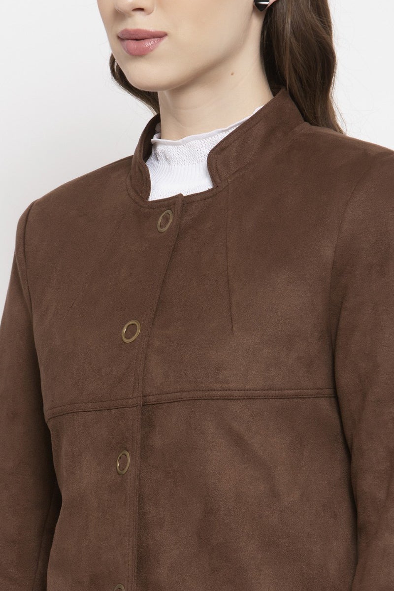 Gipsy Coffee Brown Solid Polyester Jacket