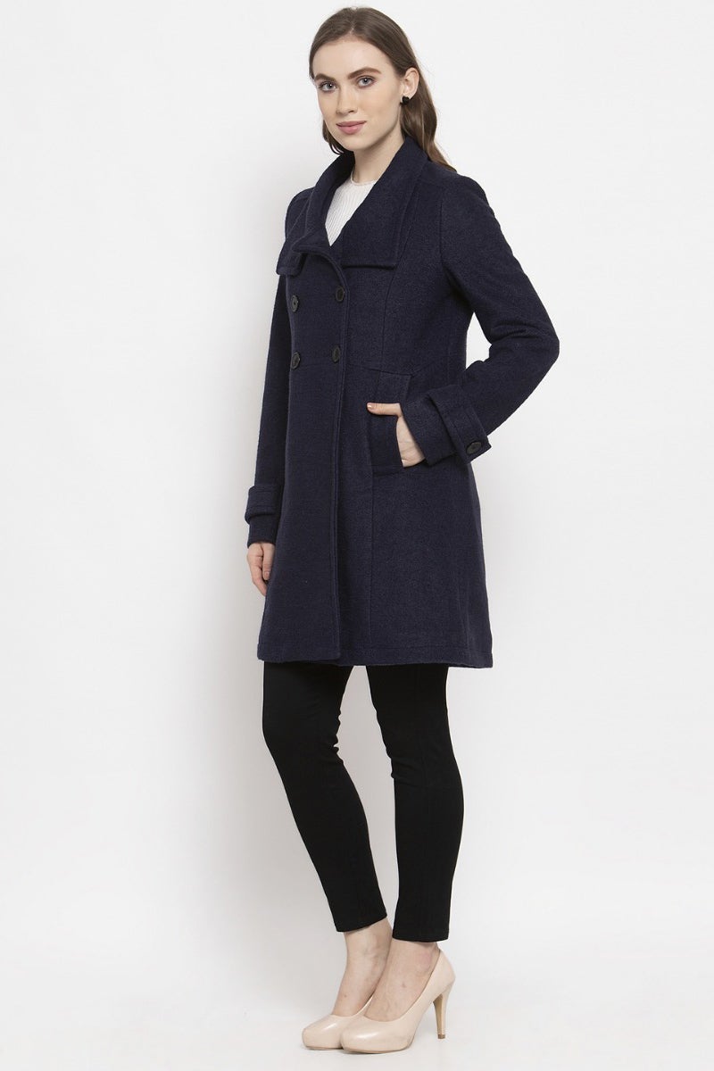Gipsy Navy Blue Solid Wool Jacket